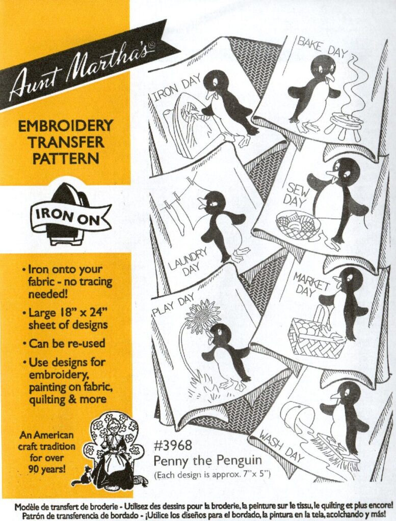 Aunt Martha's Penny the Penguin 3868 embroidery iron on pattern
