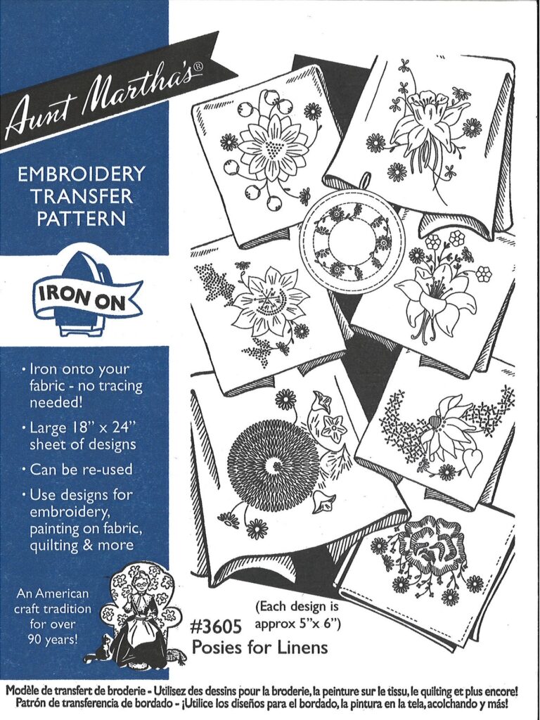 Aunt Martha's Posies for Linens 3605 embroidery iron on pattern