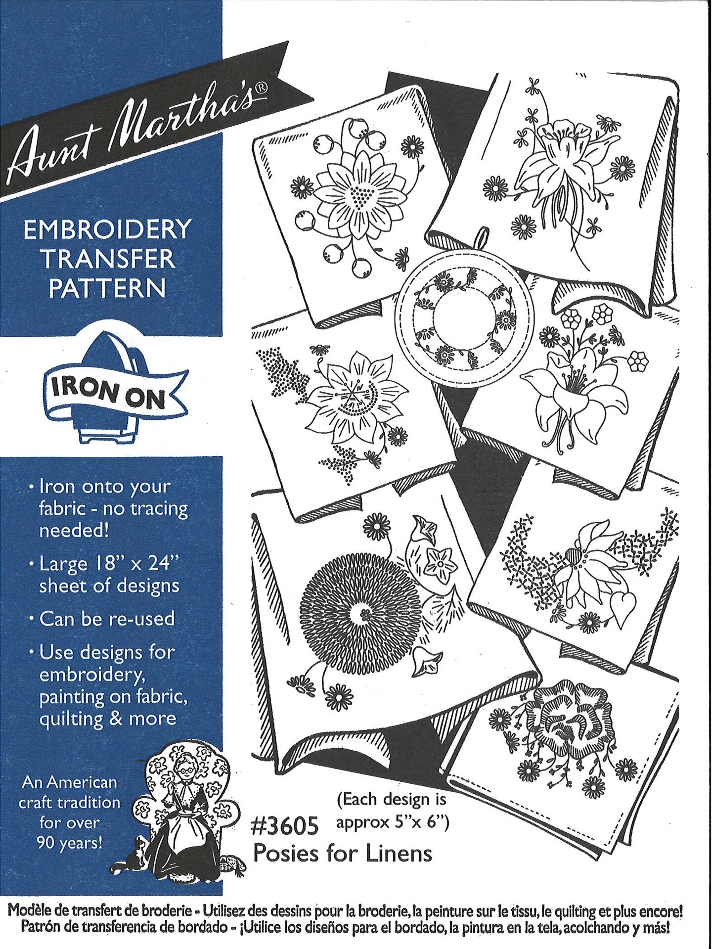 Aunt Martha's Posies for Linens 3605 embroidery iron on pattern