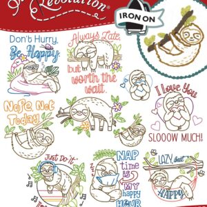 Stitcher's Revolution Slow Sloths SR41 embroidery iron on pattern