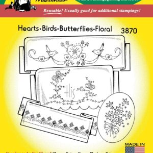 Aunt Martha's Hearts, Birds, Butterflies, & Floral 3870 embroidery iron on pattern