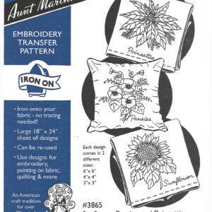 Aunt Martha's Sunflower, Pansies, & Poinsettia 3865 embroidery iron on pattern