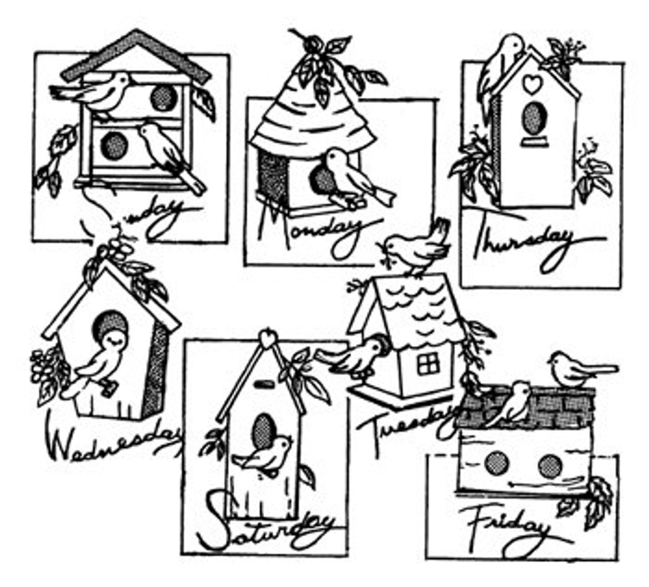 Aunt Martha's Bird Houses 3922 days of the week embroidery iron on pattern - Image 3