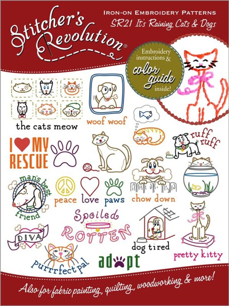 Stitcher's Revolution Cats and Dogs SR21 embroidery iron on pattern
