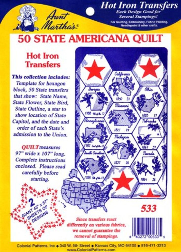 Aunt Martha's 50 State Americana Quilt 533