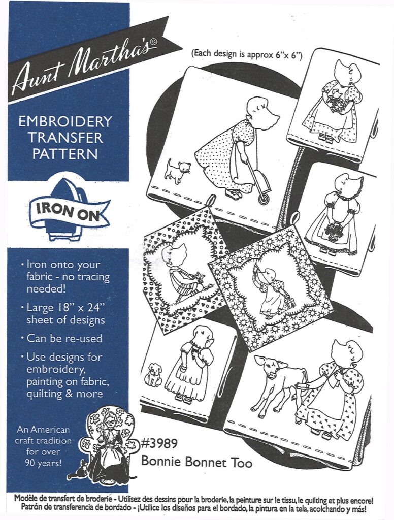 Aunt Martha's Bonnie Bonnet Too 3989 embroidery iron on pattern
