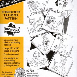 Aunt Martha's Baby Animals 3738 embroidery iron on pattern