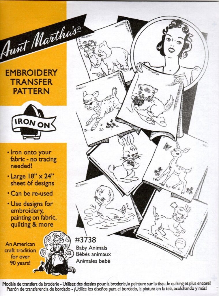 Aunt Martha's Baby Animals 3738 embroidery iron on pattern