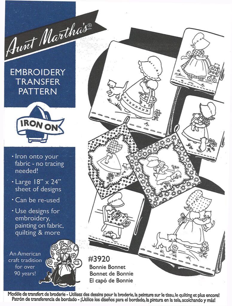 Aunt Martha's Bonnie Bonnet 3920 embroidery iron on pattern