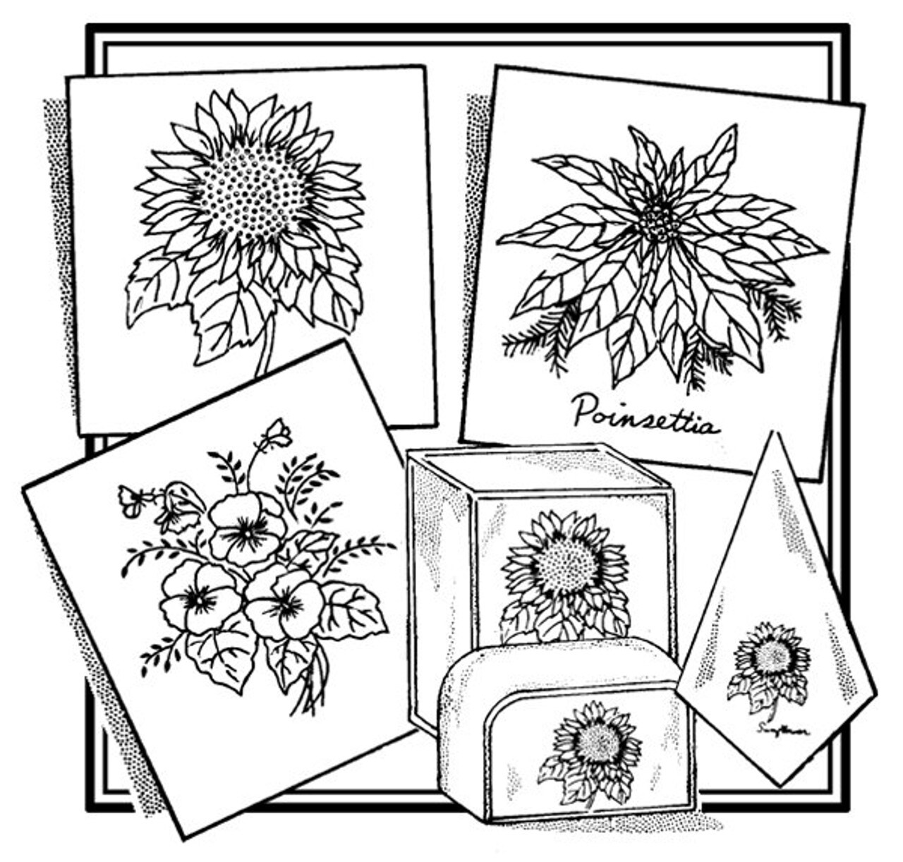 Aunt Martha's Sunflower, Pansies, & Poinsettia 3865 embroidery iron on pattern - Image 3
