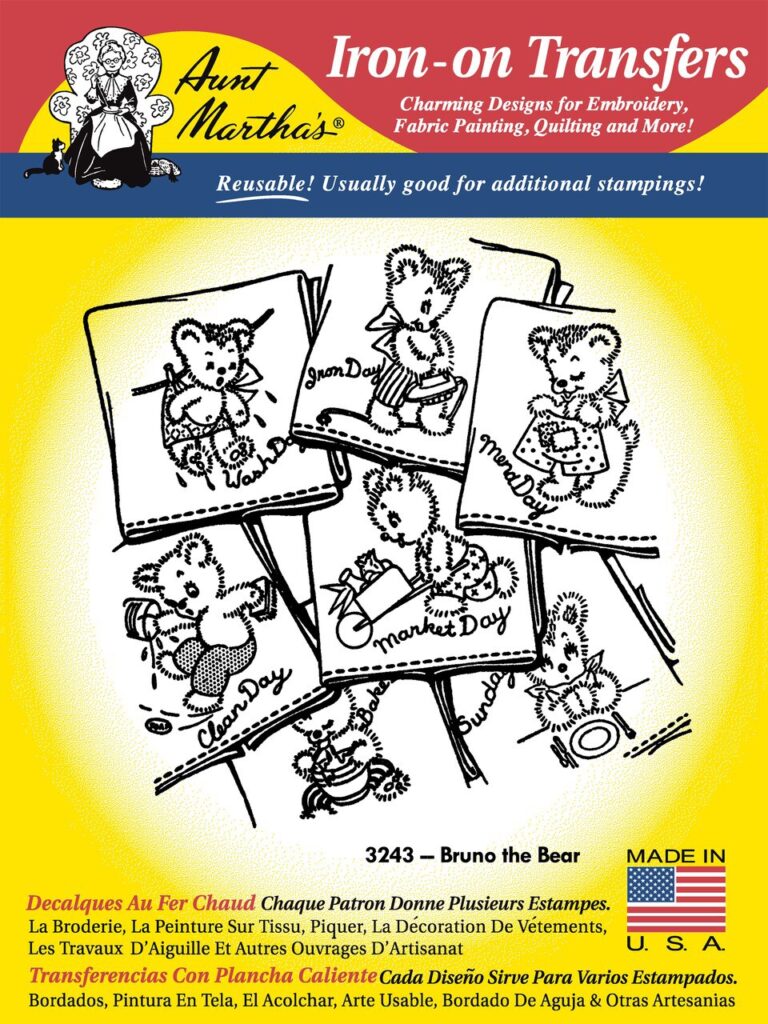 Aunt Martha's Bruno the Bear 3243 Hot Iron Transfers for embroidery and paint