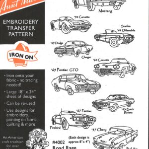 Aunt Martha's Road Rage 4002 embroidery iron on pattern