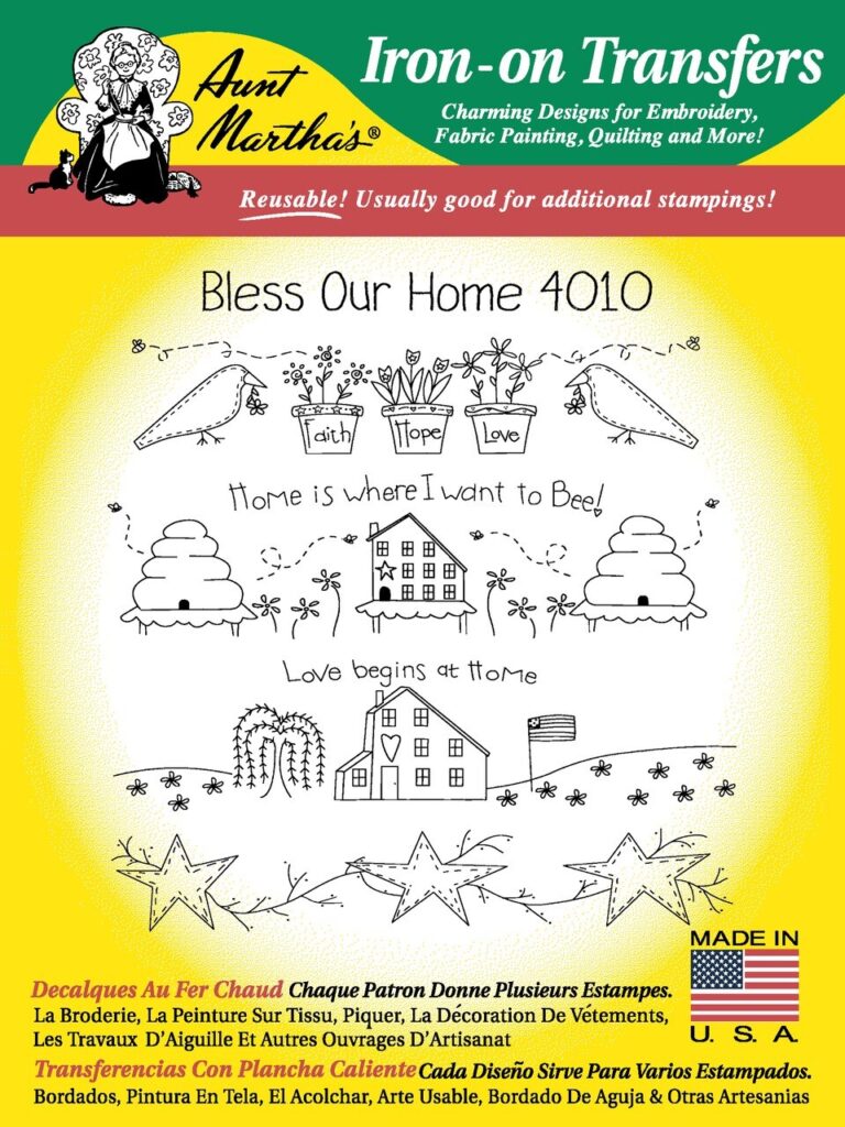 Aunt Martha's Bless Our Home 4010 embroidery iron on pattern