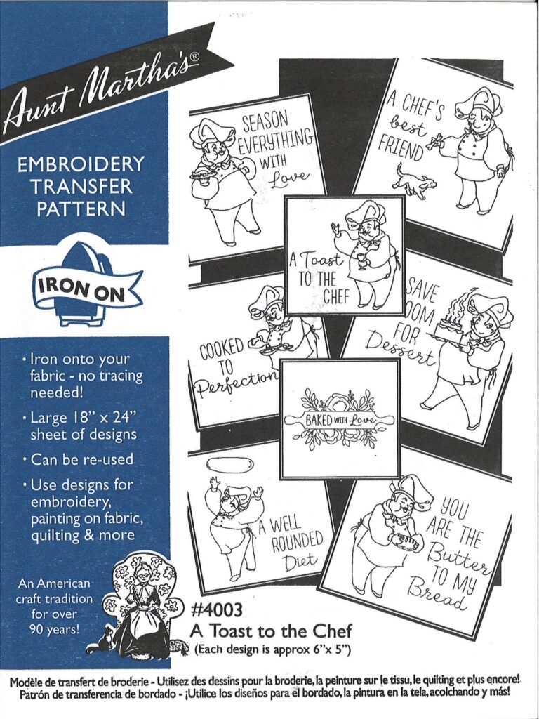 Aunt Martha's A Toast to the Chef 4003 embroidery iron on pattern
