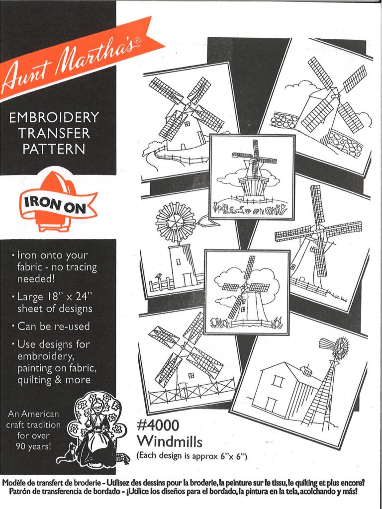 Aunt Martha's Windmills 4000 embroidery iron on pattern