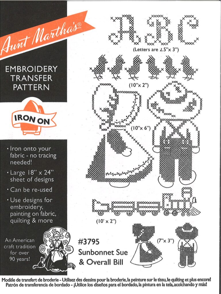 Aunt Martha's Sunbonnet Sue & Overall 3795 embroidery iron on pattern