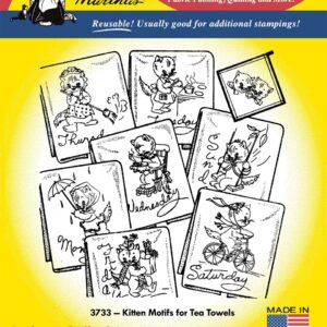 Aunt Martha's Kitten Motifs for Tea Towels 3733 embroidery iron on pattern