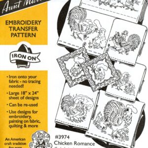 Aunt Martha's Chicken Romance 3974 embroidery iron on pattern
