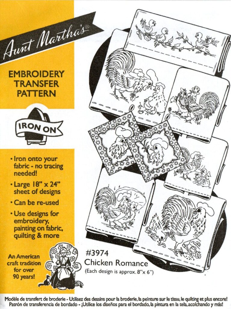 Aunt Martha's Chicken Romance 3974 embroidery iron on pattern