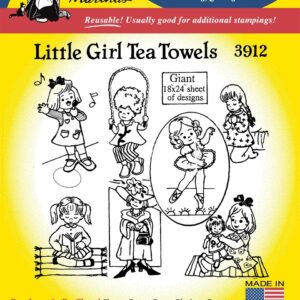 Aunt Martha's Little Girl Tea Towels 3912 embroidery iron on pattern