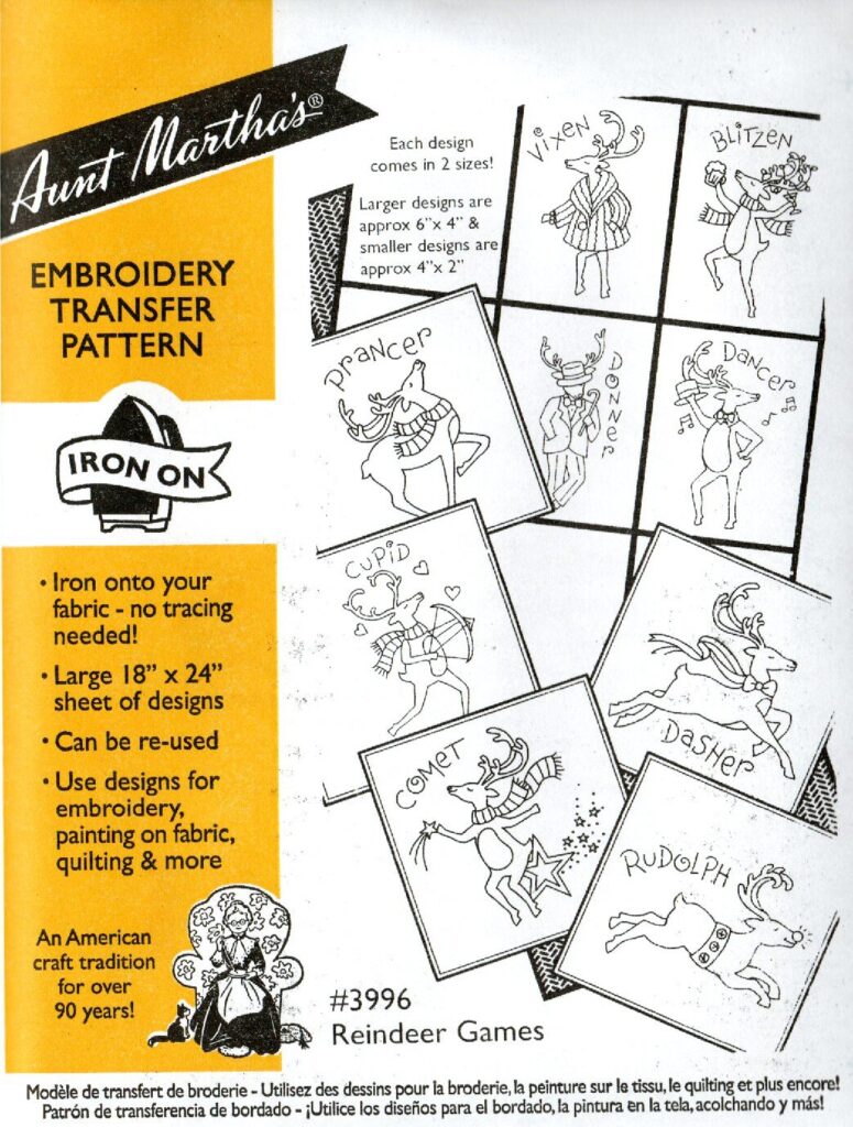Aunt Martha's Reindeer Games 3996 embroidery iron on pattern
