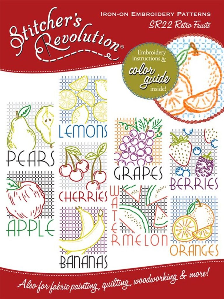 Stitcher's Revolution Retro Fruit SR22 embroidery iron on pattern