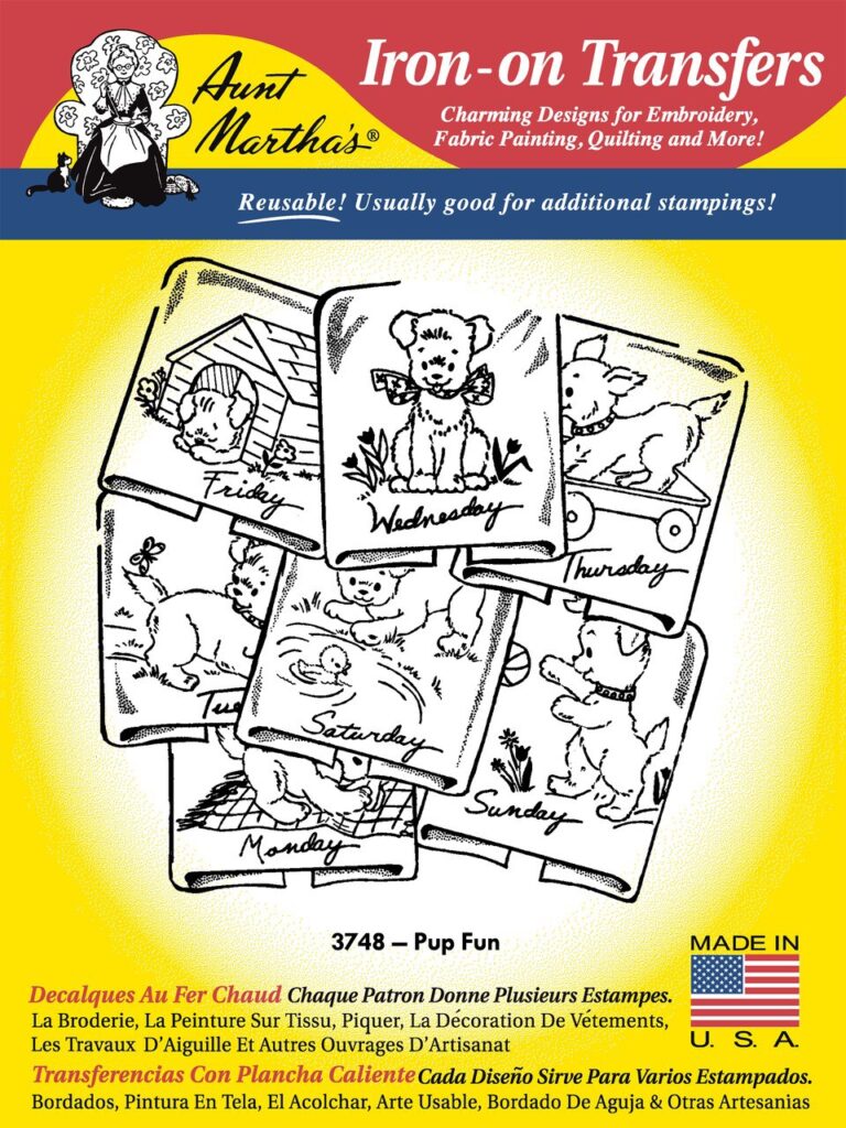 Aunt Martha's Pup Fun 3748 embroidery iron on pattern