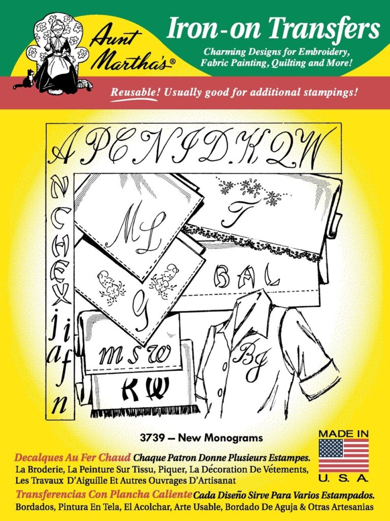 Aunt Martha's New Monograms 3739 embroidery iron on pattern