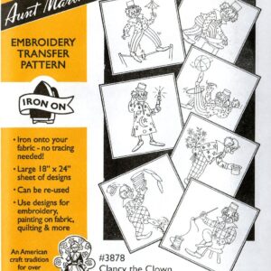 Aunt Martha's Clancy the Clown 3878 embroidery iron on pattern