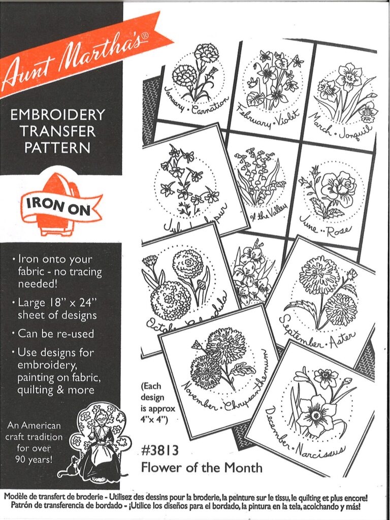 Aunt Martha's Flowers of the Month 3813 embroidery iron on pattern