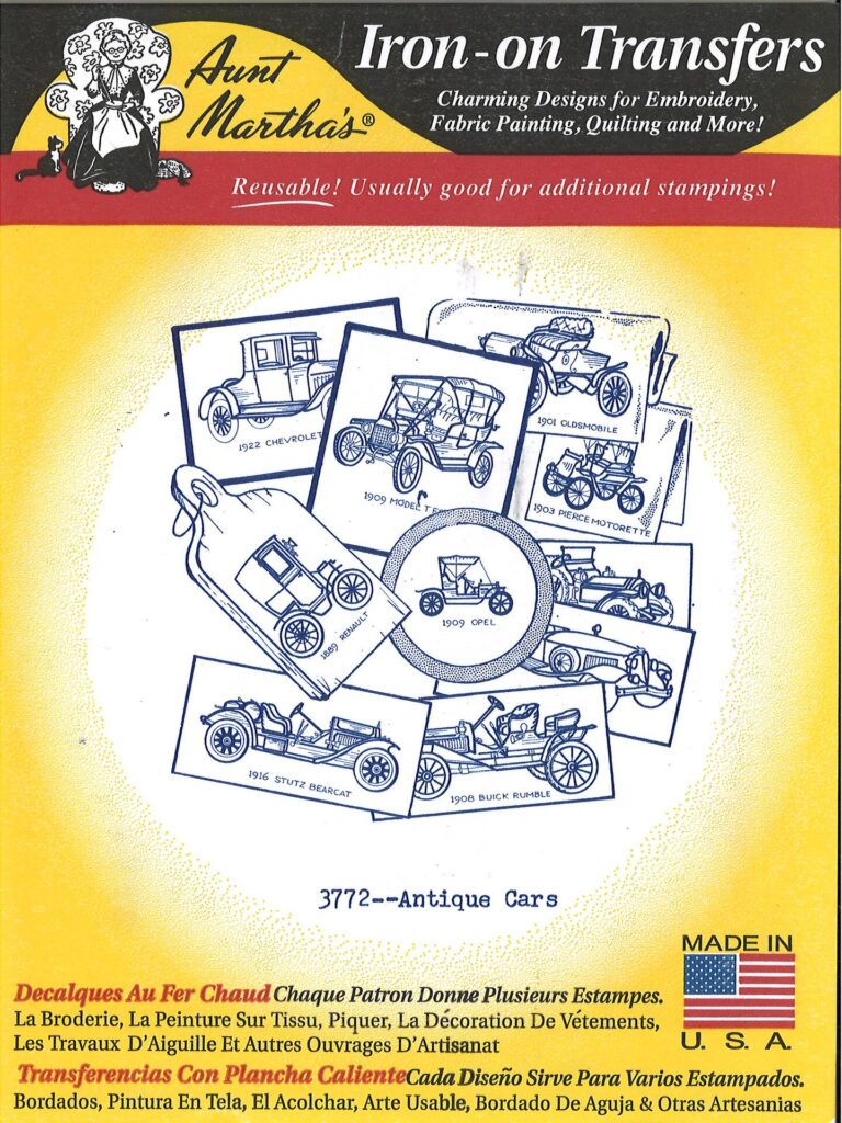 Aunt Martha's Antique Cars 3772 embroidery iron on pattern