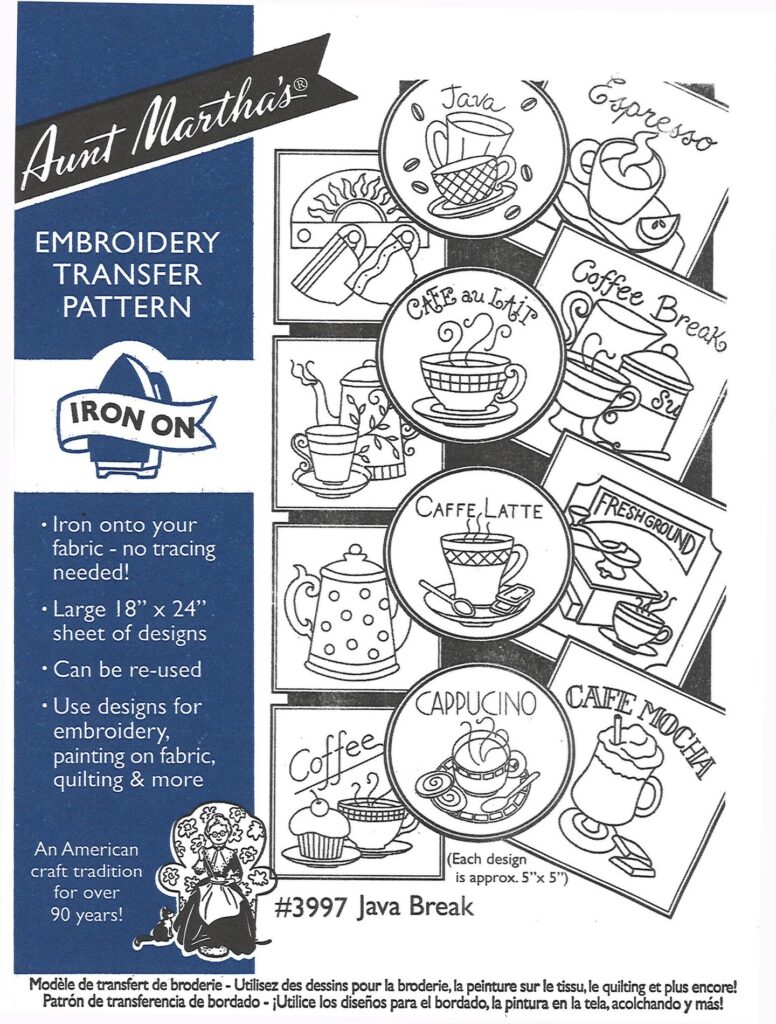 Aunt Martha's Java Break 3997 embroidery iron on pattern