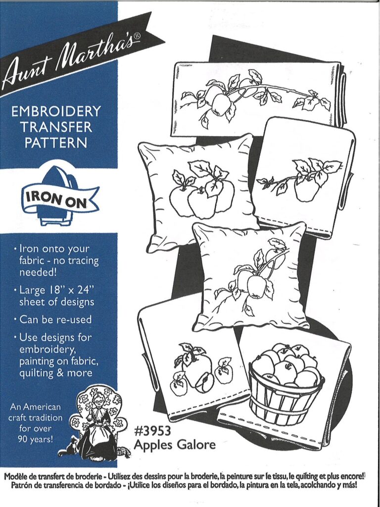 Aunt Martha's Apple Galore 3953 embroidery iron on pattern