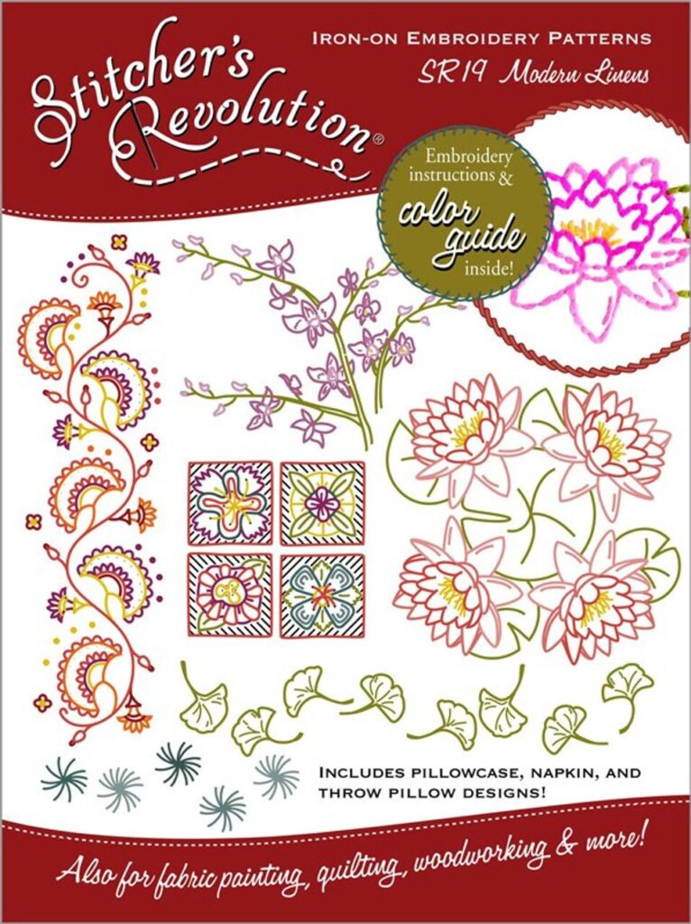 Stitcher's Revolution Modern Linens SR19 embroidery iron on pattern
