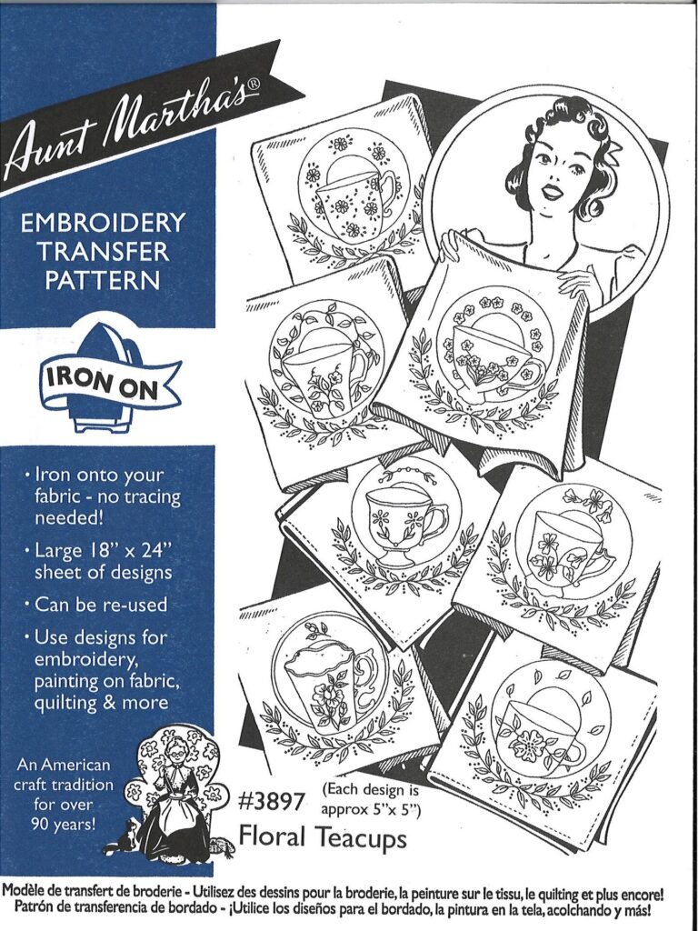 Aunt Martha's Floral Teacups 3897 embroidery iron on patterns