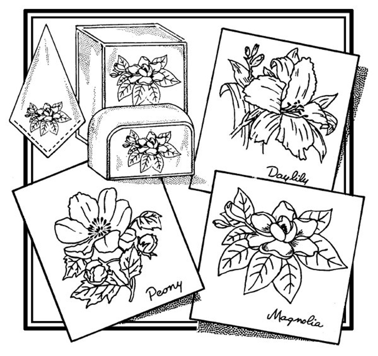 Aunt Martha's Daylily Peony Magnolia 3866 embroidery iron on pattern - Image 2