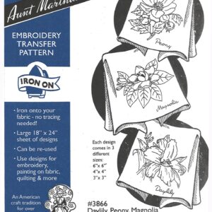 Aunt Martha's Daylily Peony Magnolia 3866 embroidery iron on pattern