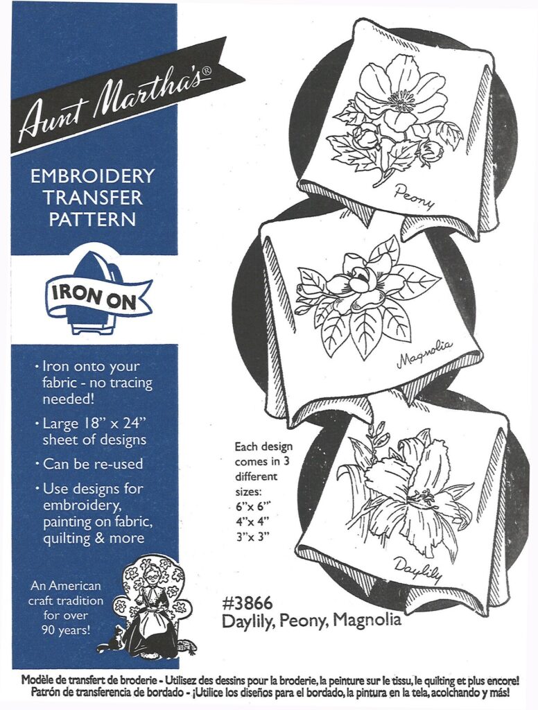 Aunt Martha's Daylily Peony Magnolia 3866 embroidery iron on pattern