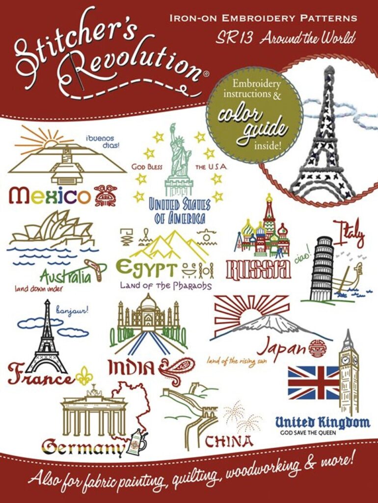 Stitcher's Revolution Stitcher's Revolution Around the World SR13 embroidery iron on pattern