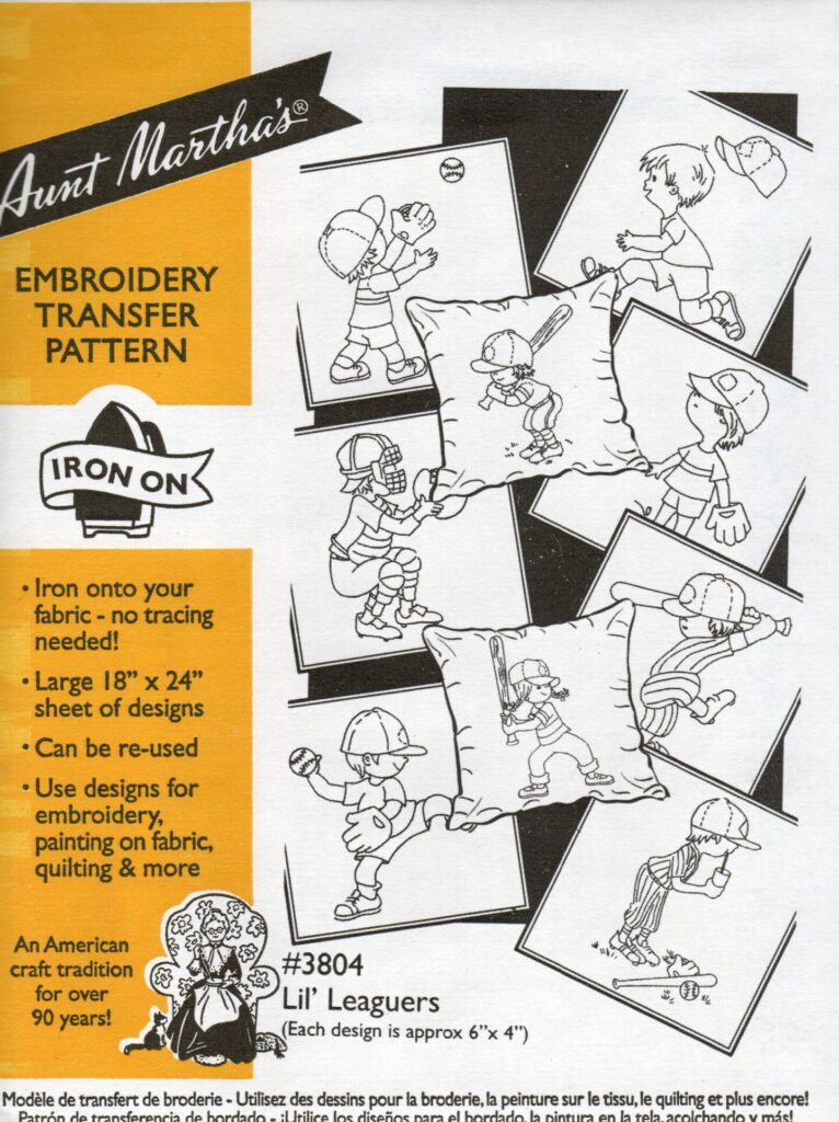 Aunt Martha's Lil' Leaguers 3804 embroidery iron on transfer