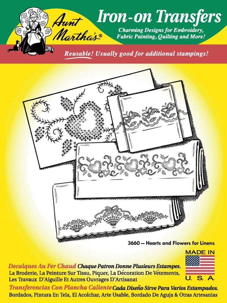 Aunt Martha's Hearts and Flowers for Linens 3660 embroidery iron on pattern
