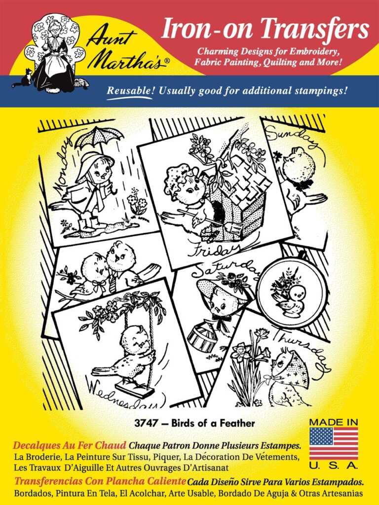 Aunt Martha's Birds of a Feather 3747 embroidery iron on pattern