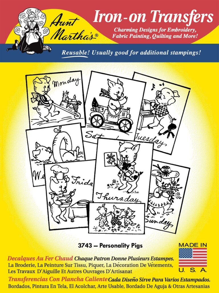 Aunt Martha's Personality Pigs 3743 embroidery iron on pattern
