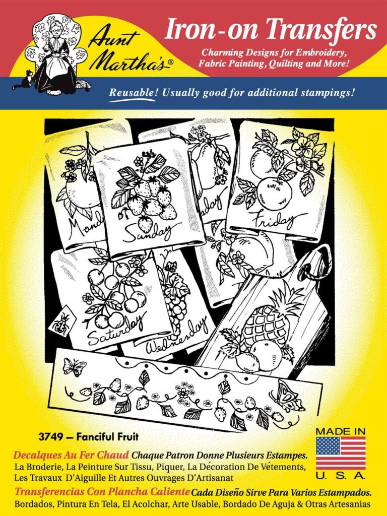 Aunt Martha's Fanciful Fruit 3749 embroidery iron on pattern