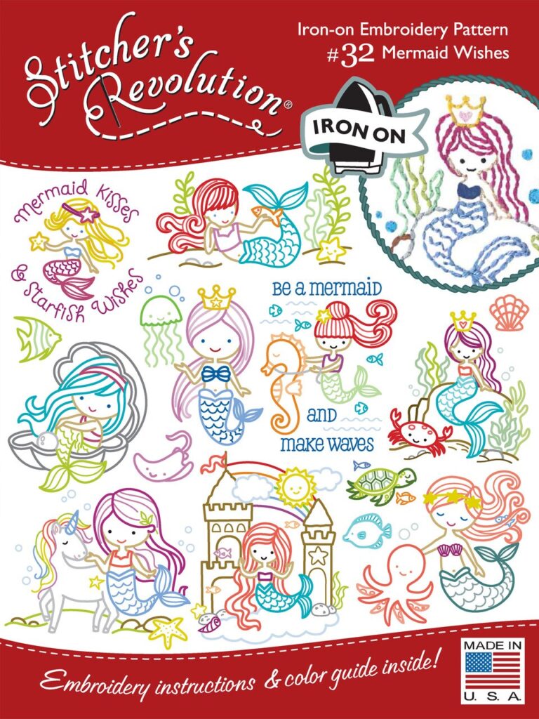 Stitcher's Revolution Mermaid Wishes SR32 embroidery iron on pattern