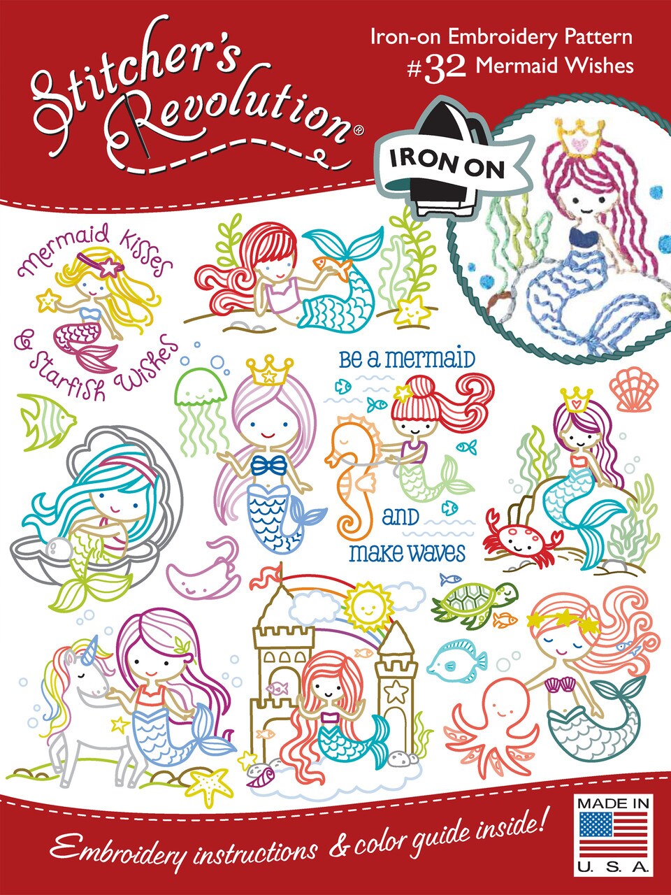 Stitcher's Revolution Mermaid Wishes SR32 embroidery iron on pattern