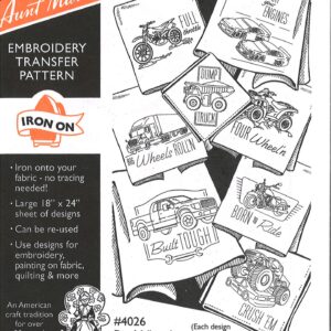 Aunt Martha's Big Wheels 4026 embroidery iron on pattern