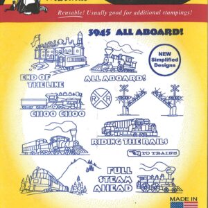 Aunt Martha's All Aboard 3945 trains embroidery iron on pattern