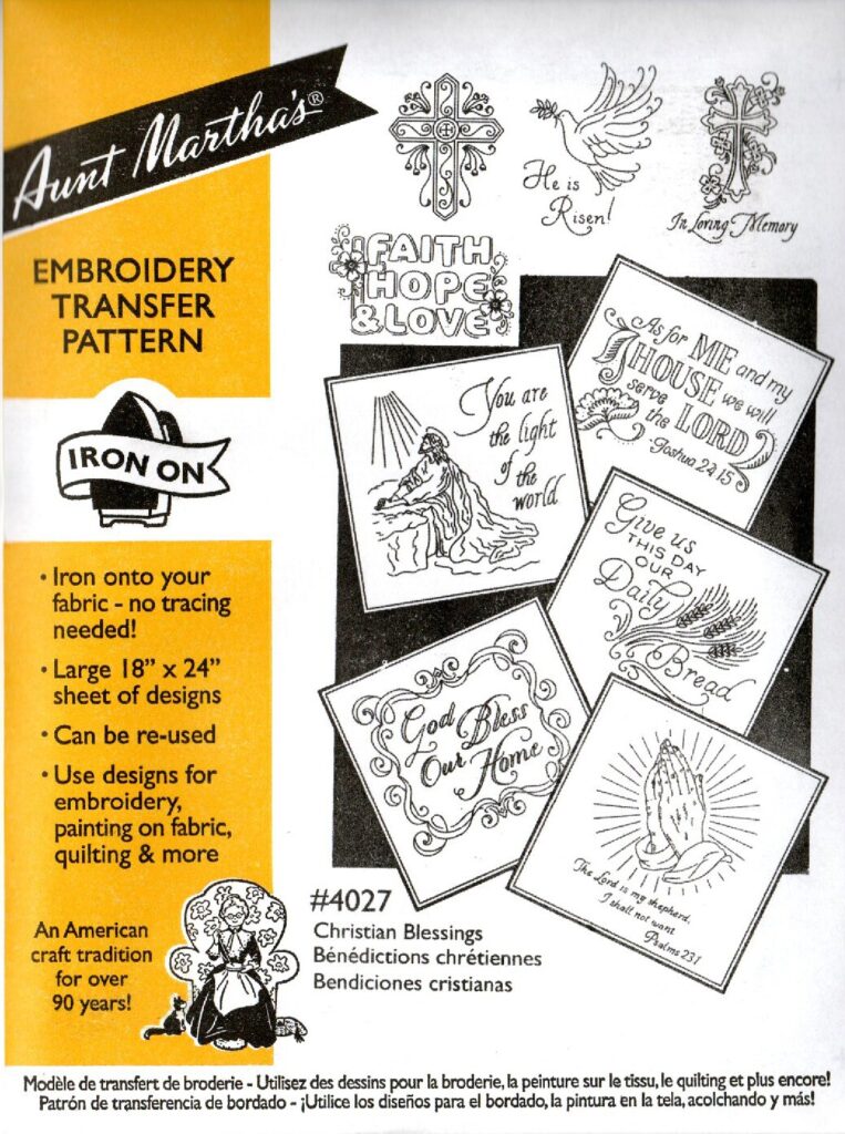 Aunt Martha's Christian Blessings 4027 embroidery iron on pattern