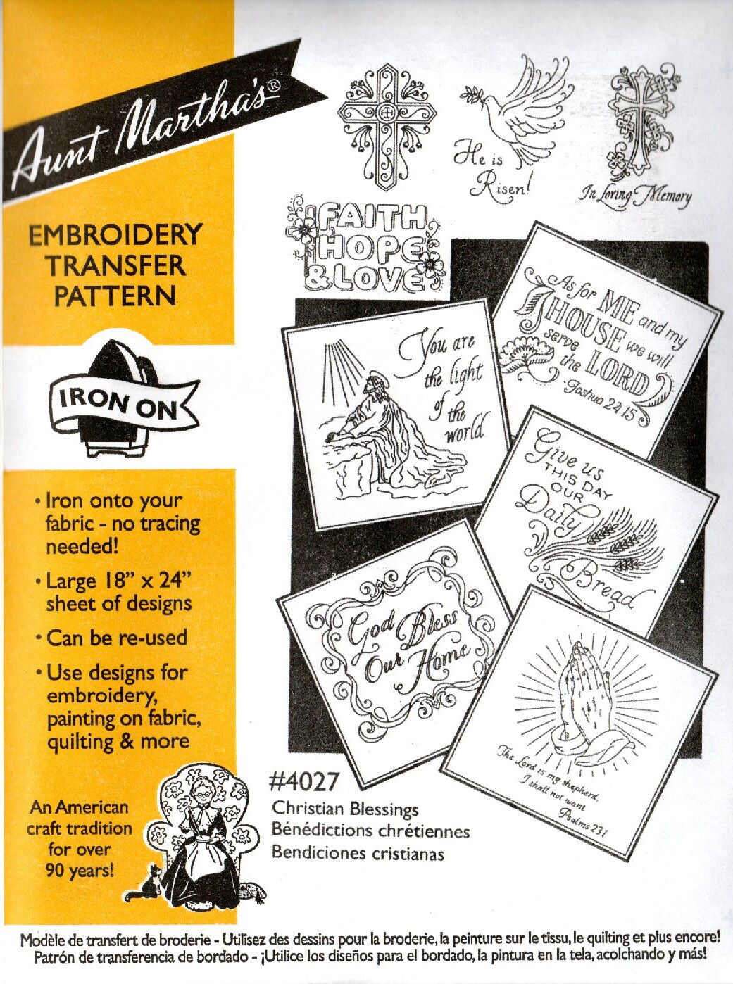 Aunt Martha's Christian Blessings 4027 embroidery iron on pattern